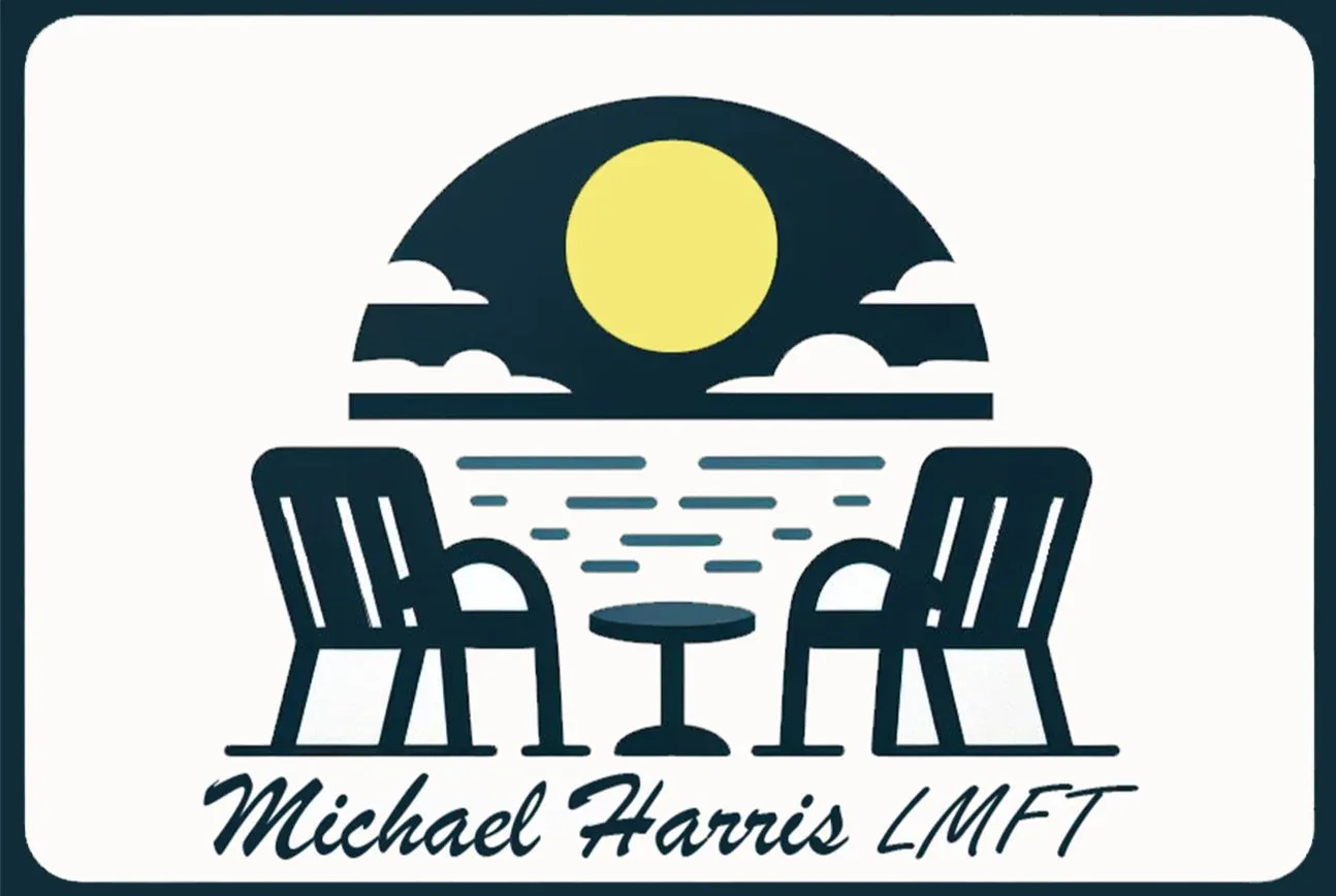 Michael Harris & Associates logo sign with two chairs facing the ocean